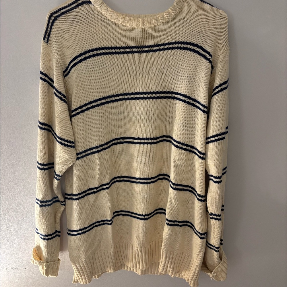 Warren Scott Striped Cream and Navy Sweater